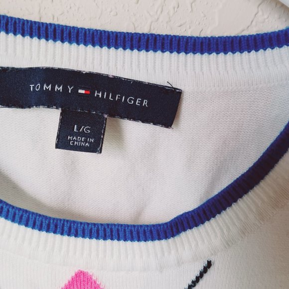 Tommy Hilfiger pull-over sweater. White with various colors and design. Women's - Picture 3 of 7